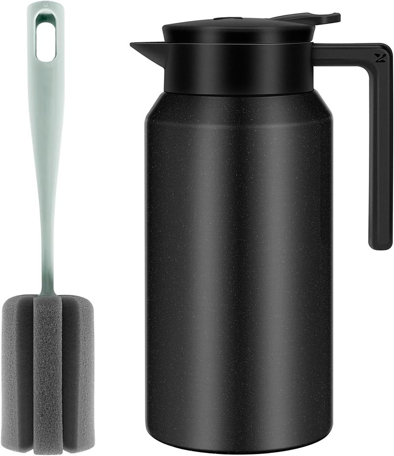 ShineMe Thermal Coffee Carafe, 40oz(1.2L) Stainless Steel Coffee Carafe for Keeping Hot Liquids, Travel Size Insulated Thermal Carafes for Coffee, Tea, Water, Beverage Dispenser(Black) - Image 1